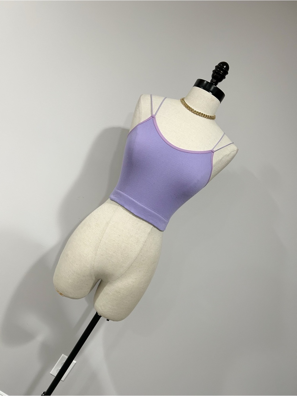 Lilac Ribbed Double-Strap Cropped Tank Top - Women's